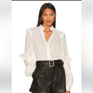 Generation Love NWOT Bowery Blouse Ruffle collarPuff Sleeve Cotton BlendWhite S